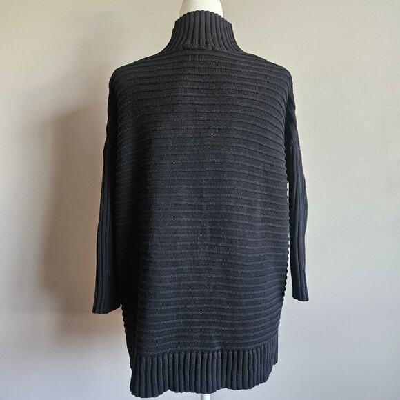 French Connection Sweater Womens‎ M Black Cotton Ribbed Mock Neck Chunky Tunic - Picture 2 of 8